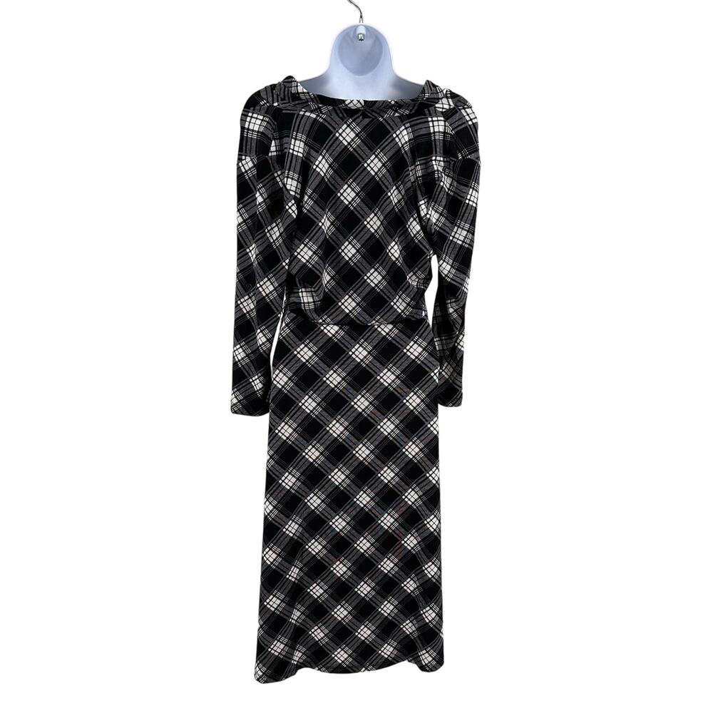 Charter Club Black/White Check Plaid V-Neck Dress Deep Black WMNS S Fit & Flare - Picture 4 of 8